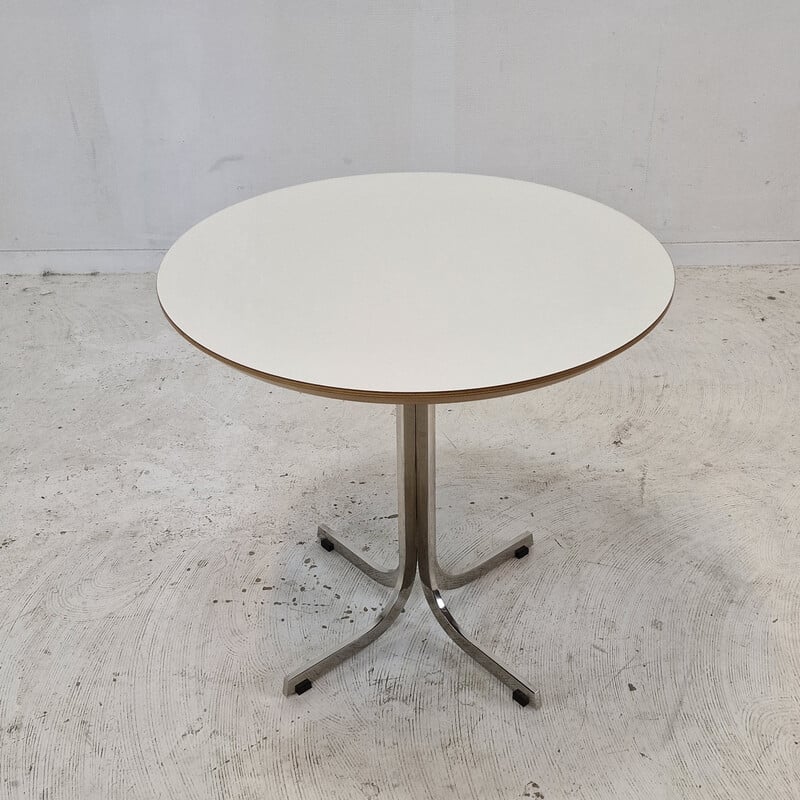 Table basse vintage "Circle" en bois plaqué blanc et acier chromé par Pierre Paulin pour Artifort, 2010