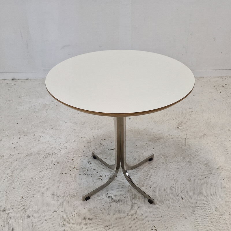 Vintage "Circle" coffee table in white veneered wood and chrome steel by Pierre Paulin for Artifort, 2010