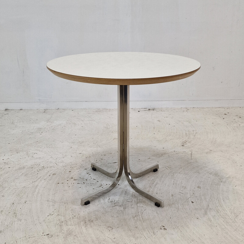 Vintage "Circle" coffee table in white veneered wood and chrome steel by Pierre Paulin for Artifort, 2010