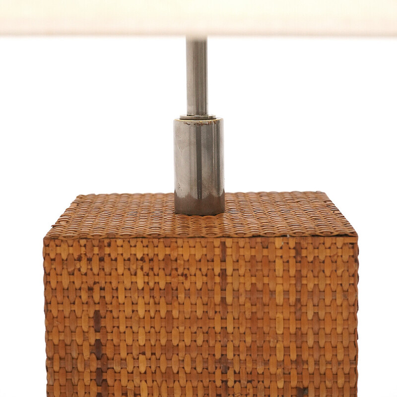 Vintage rattan and metal table lamp by Tommaso Barbi, 1970