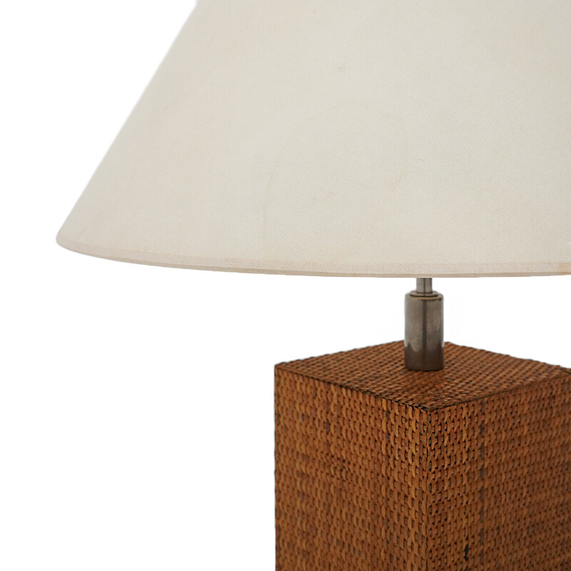 Vintage rattan and metal table lamp by Tommaso Barbi, 1970