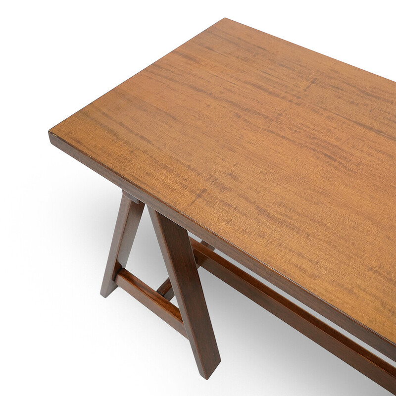 Vintage veneered wood desk with trestles, Italy 1970