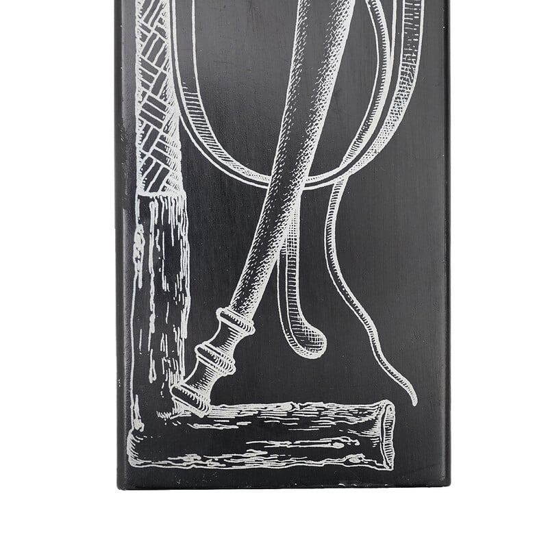 Caixa vintage em metal preto e alumínio dourado de Piero Fornasetti, 1950