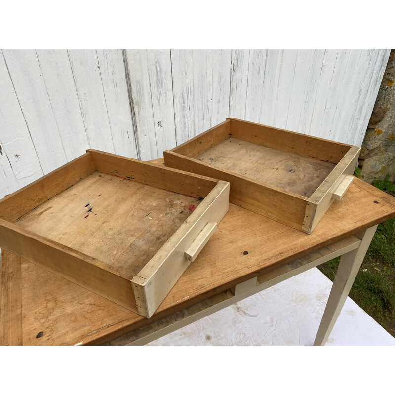 Vintage solid wood desk with 2 drawers, 1950