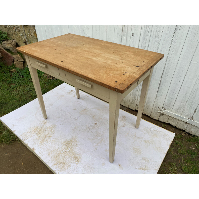 Bureau vintage en bois massif  avec 2 tiroirs, 1950