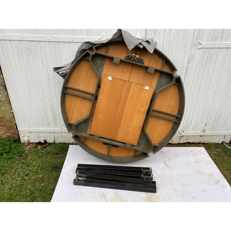 Vintage round black extendable dining table, 1970