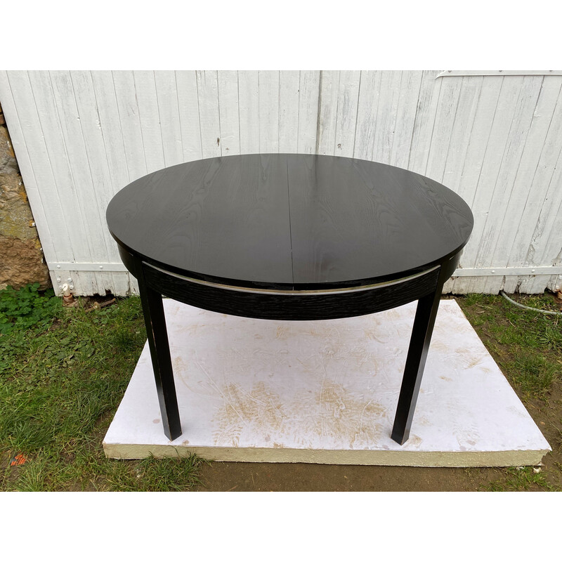 Vintage round black extendable dining table, 1970