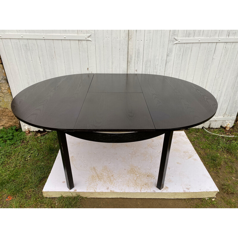 Vintage round black extendable dining table, 1970