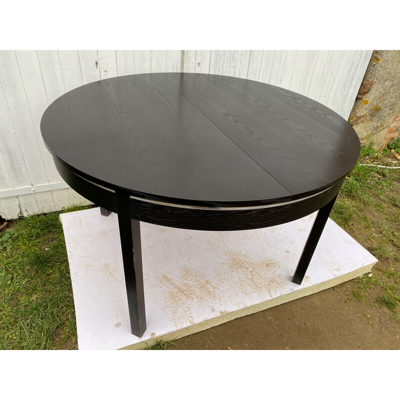 Vintage round black extendable dining table, 1970