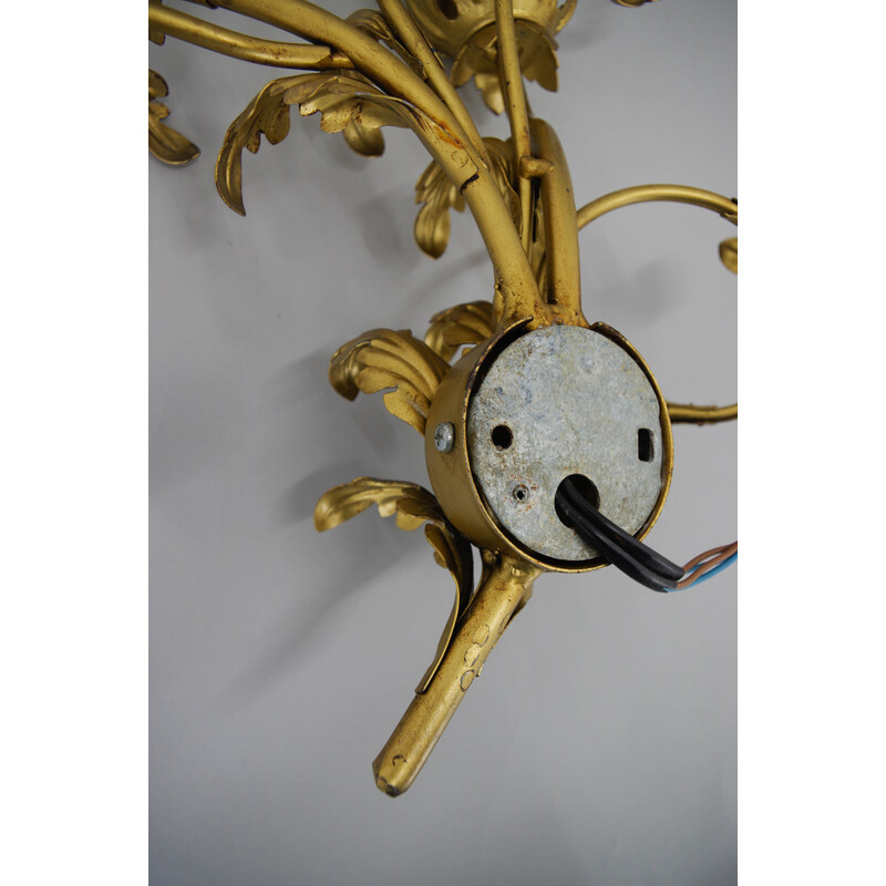 Pair of vintage gold wall lights with floral pattern, Italy 1960