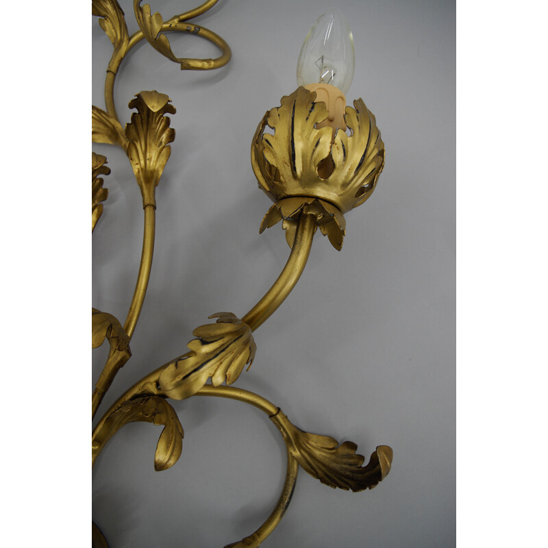 Pair of vintage gold wall lights with floral pattern, Italy 1960