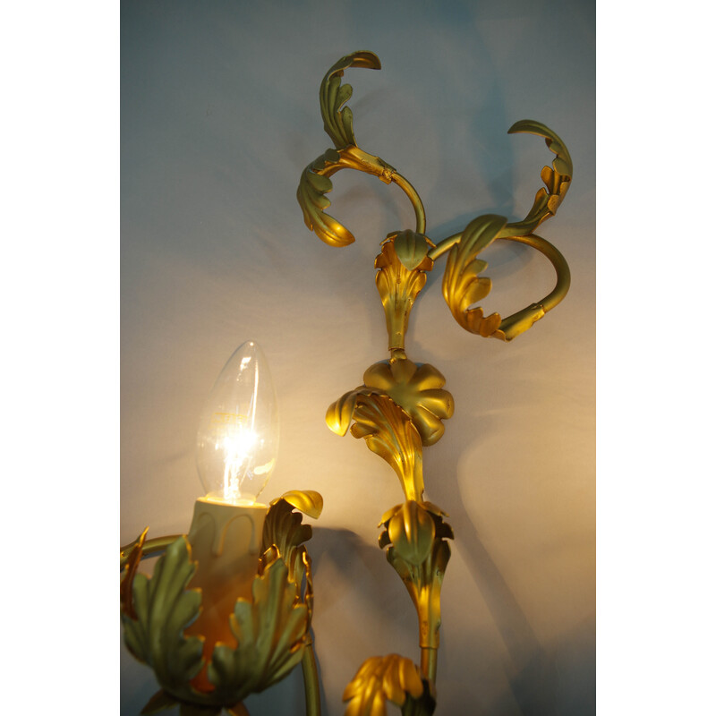 Pair of vintage gold wall lights with floral pattern, Italy 1960