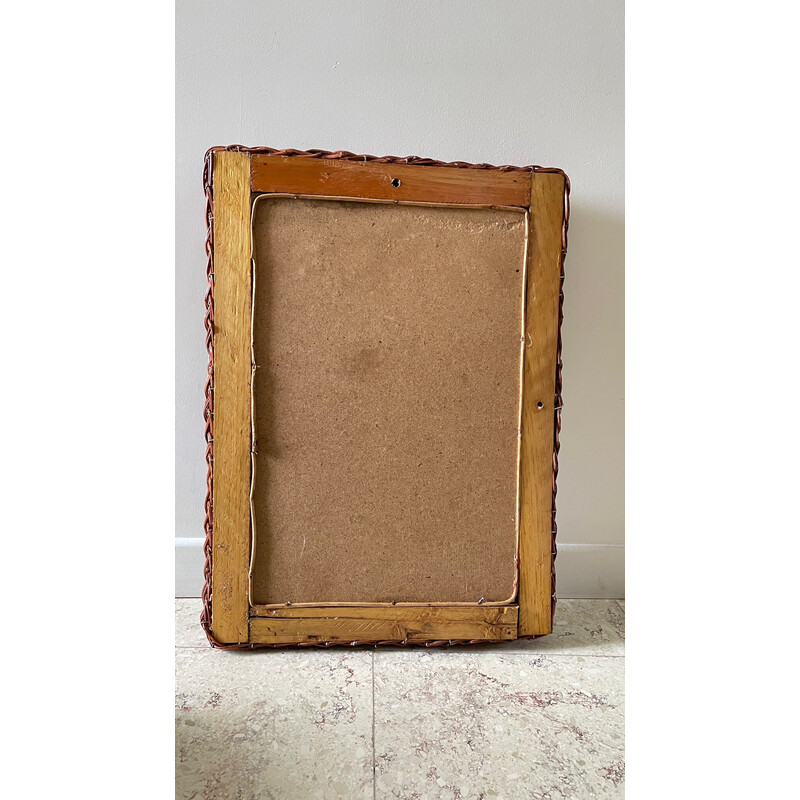 Vintage rectangular rattan frame wall mirror, 1980