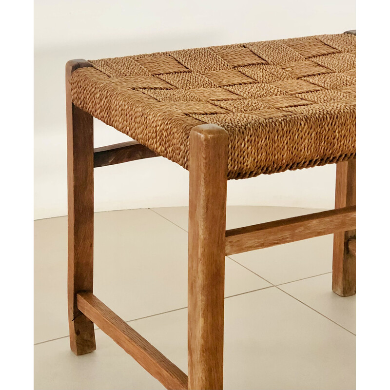 Tabouret vintage en chêne avec assise en cordes tressées, Danemark 1960