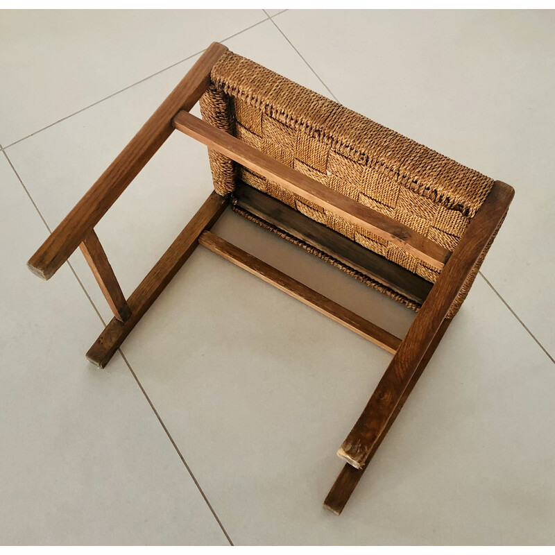 Vintage oak stool with woven rope seat, Denmark 1960