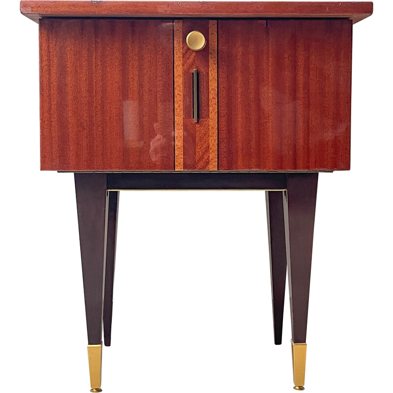 Mesa de cabeceira vintage em madeira e latão, década de 1950