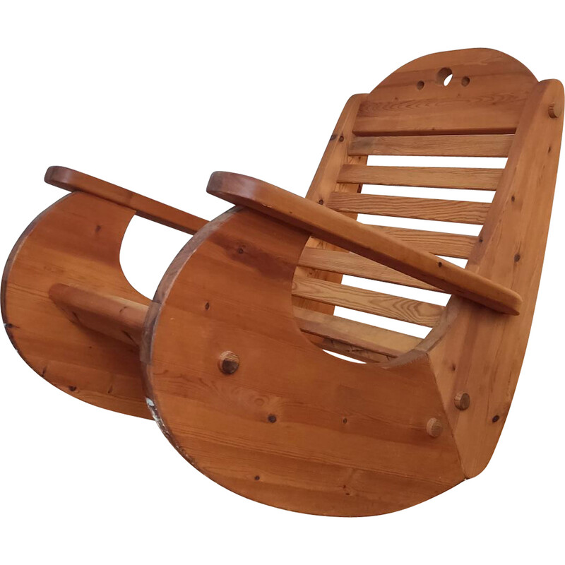 Vintage grenen schommelstoel, jaren 70