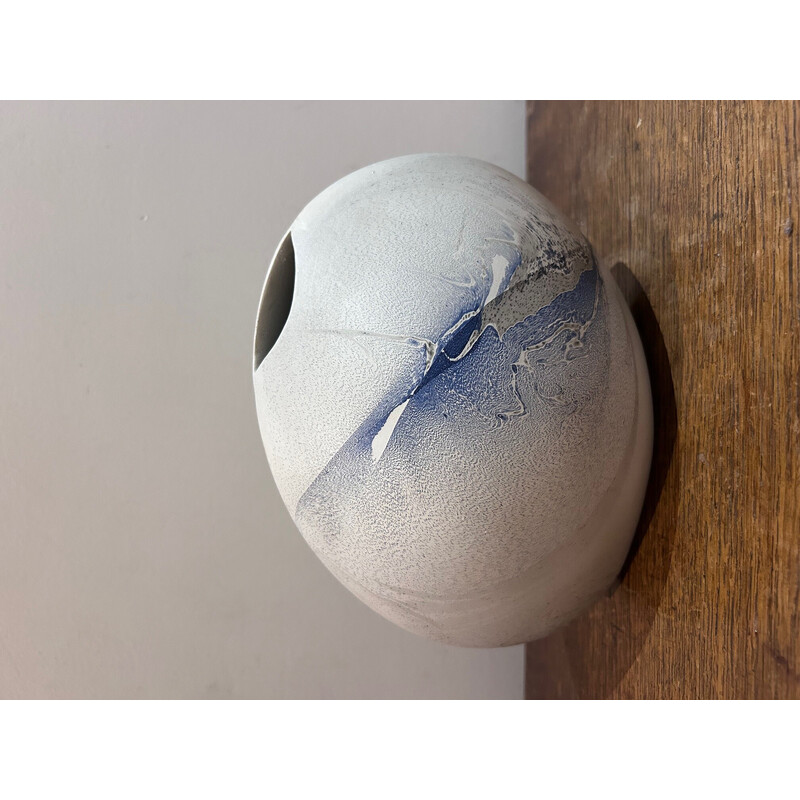 Vase vintage en céramique blanche et bleue, 1980