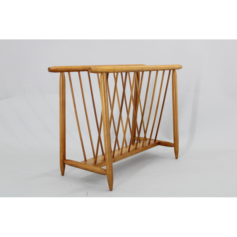 Vintage beech wood newspaper rack for Uluv, Czechoslovakia 1960