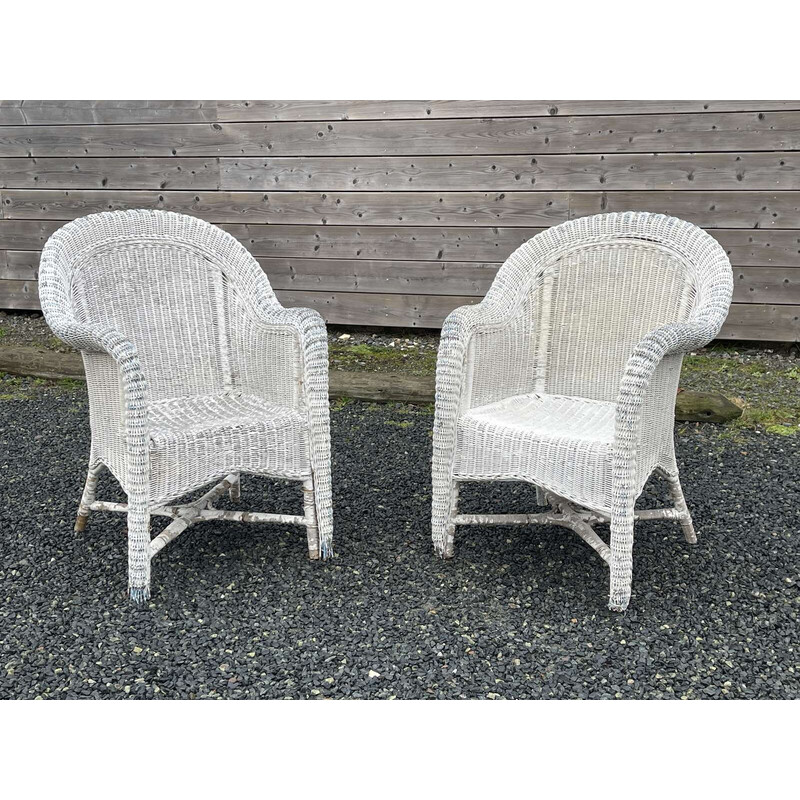 Pair of vintage rattan armchairs, 1950