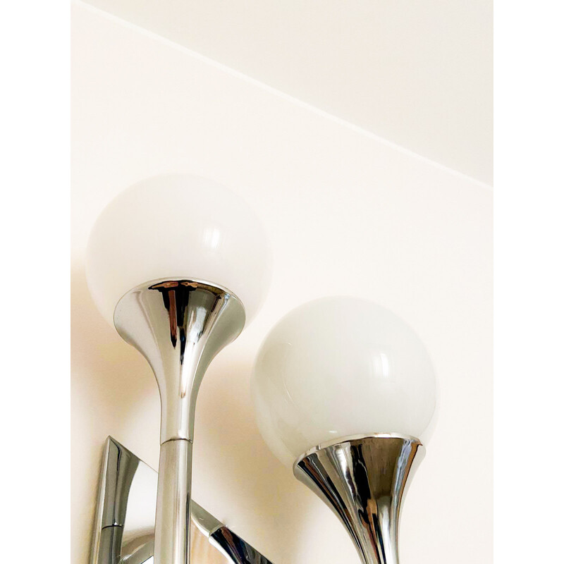Vintage wall lamp in chrome metal and blown glass, Italy 1970