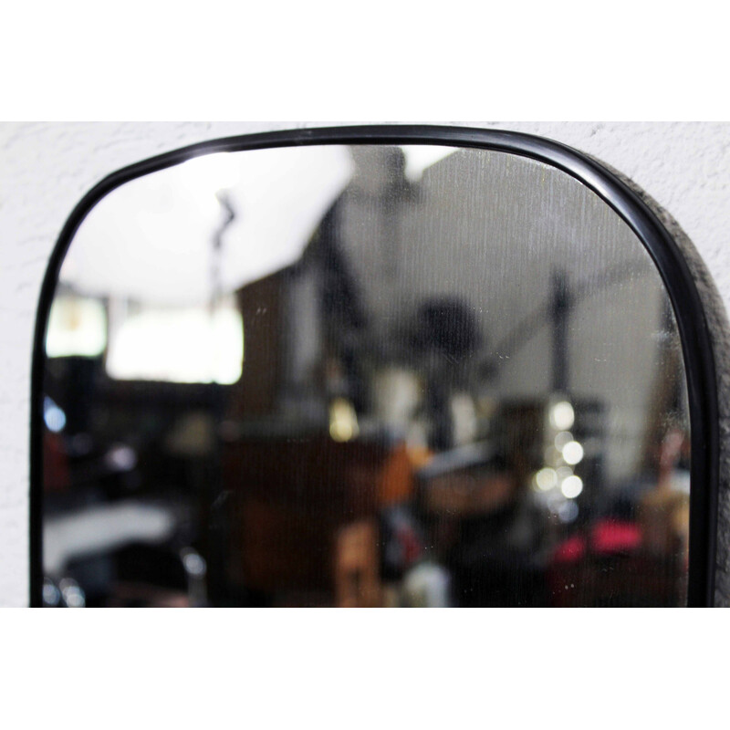 Miroir vintage asymétrique cadre en plastique noir, 1970