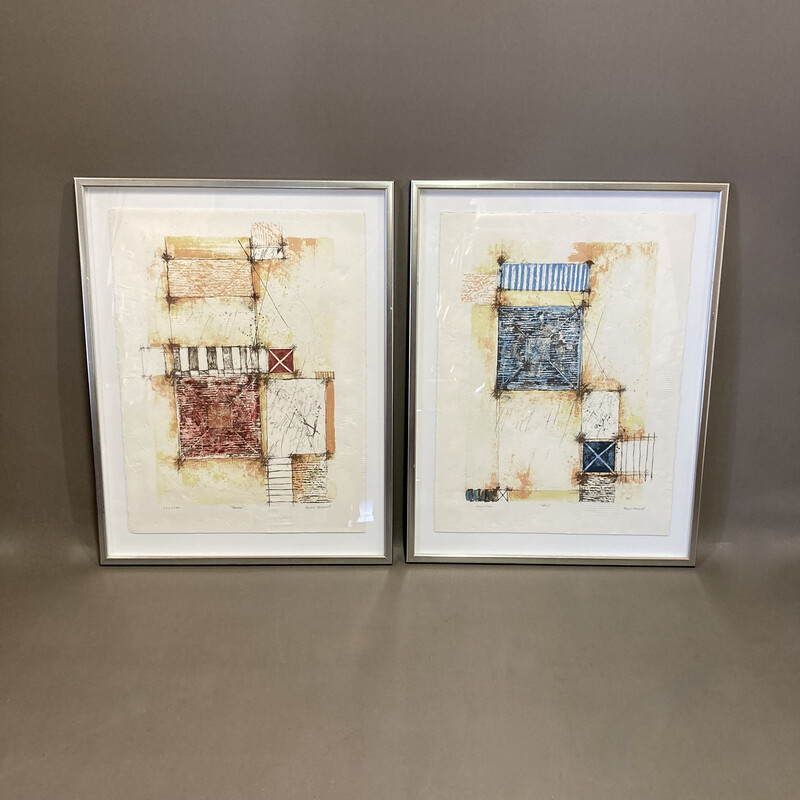 Pair of vintage etching and aquatint paintings by Bernard Remusat