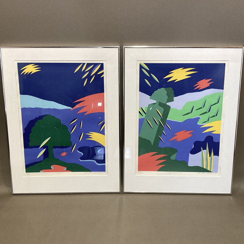 Pair of vintage lithographs by Bent Karl Jakobsen, 1988