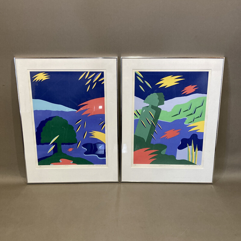 Pair of vintage lithographs by Bent Karl Jakobsen, 1988