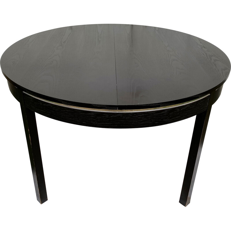 Vintage round black extendable dining table, 1970