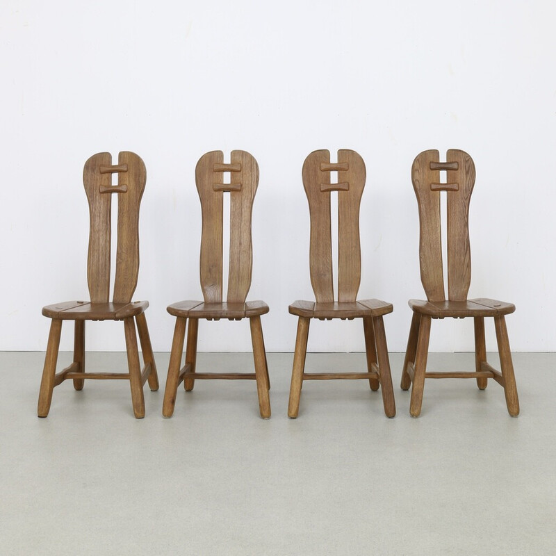 Lot de 4 chaises à repas vintage en chêne pour De Puydt, Belgique 1970