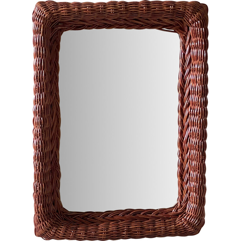 Vintage rectangular rattan frame wall mirror, 1980