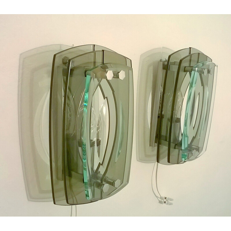 Pair of vintage Veca glass wall lights - 1960s