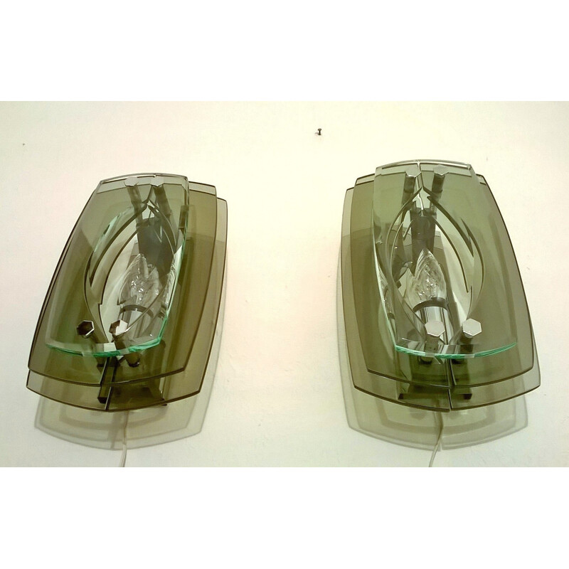 Pair of vintage Veca glass wall lights - 1960s