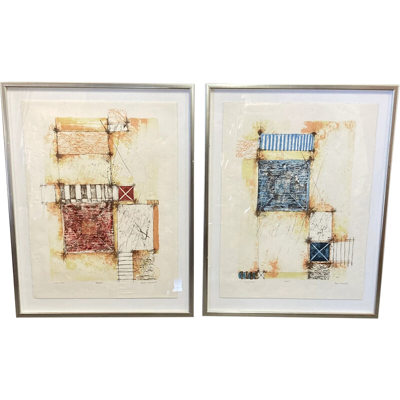 Pair of vintage etching and aquatint paintings by Bernard Remusat