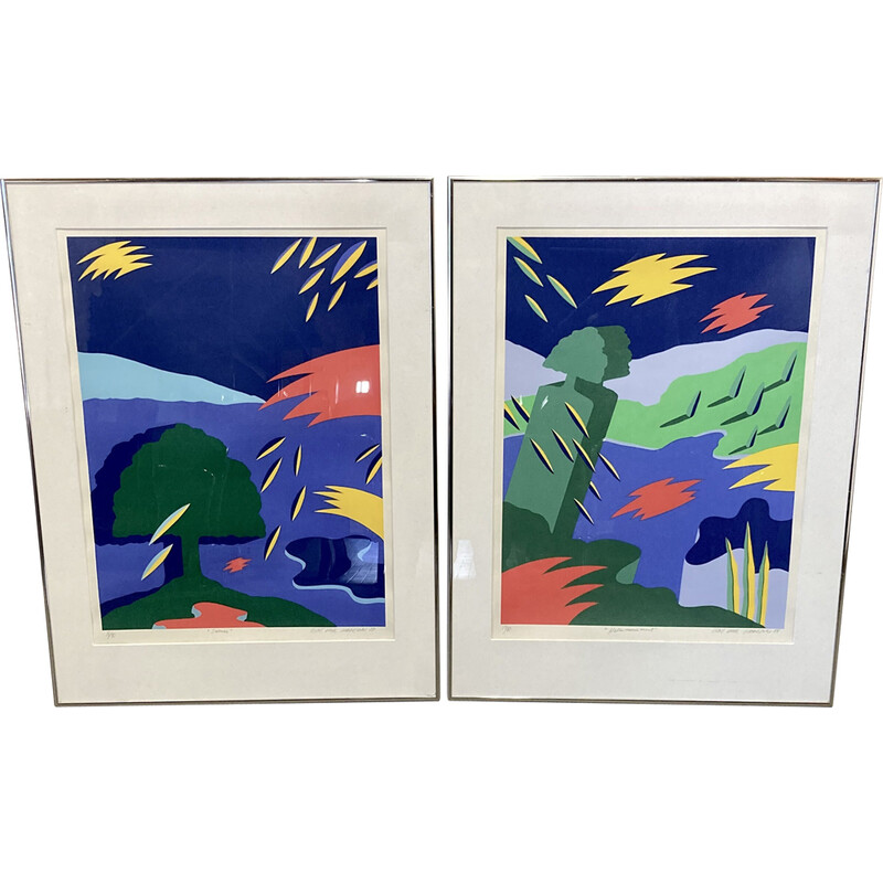 Pair of vintage lithographs by Bent Karl Jakobsen, 1988