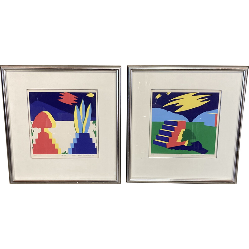 Paire de lithographies vintage par Bent Karl Jakobsen, 1989