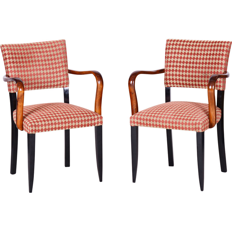 Pair of vintage Art Deco armchairs in beech and walnut by Jules Leleu, France 1920