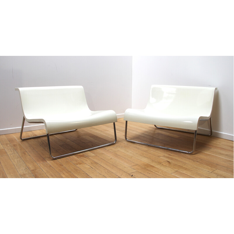 Paire de fauteuils vintage Form en plastique beige et acier chromé par Piero Lissoni pour Kartell