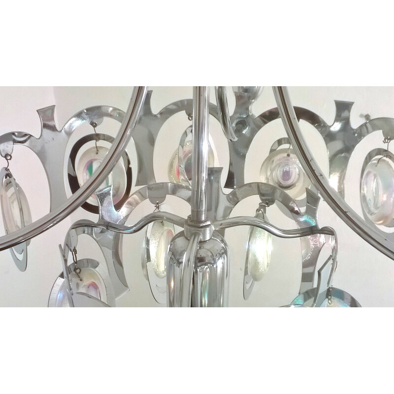 Vintage chrome steel chandelier by Gaetano Sciolari, 1960
