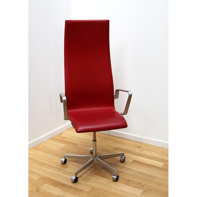 Conjunto de 8 cadeiras de escritório vintage em alumínio cromado e couro de Arne Jacobsen para Fritz Hansen
