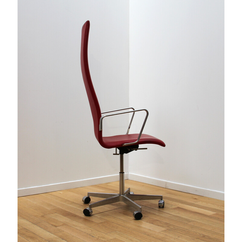 Lot de 8 chaises de bureau vintage en aluminium chromé et cuir par Arne Jacobsen pour Fritz Hansen