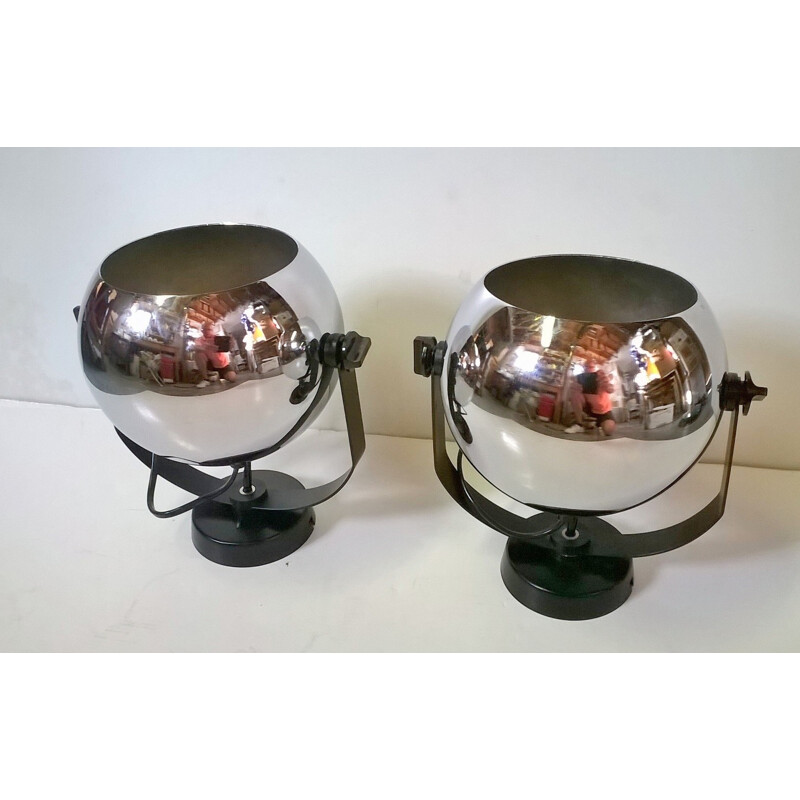 Set of 2 Reggiani chromed wall lights - 1970s