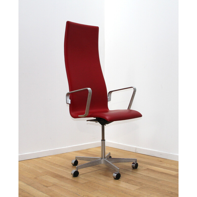 Vintage Oxford office chair in chrome aluminum and leather by Fritz Hansen
