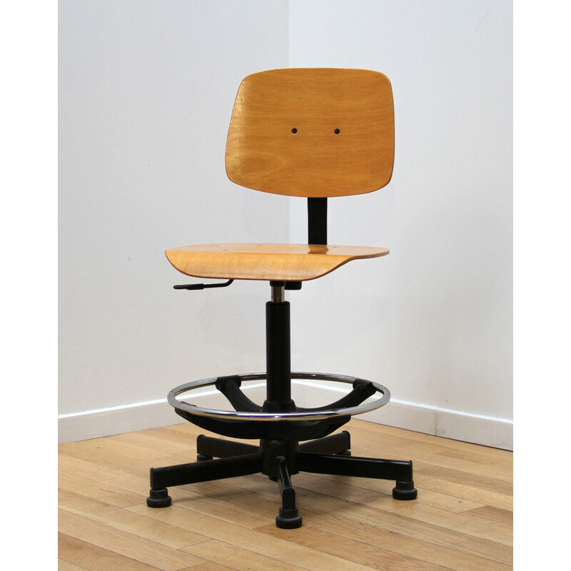 Vintage laboratoriumstoel van metaal en licht hout