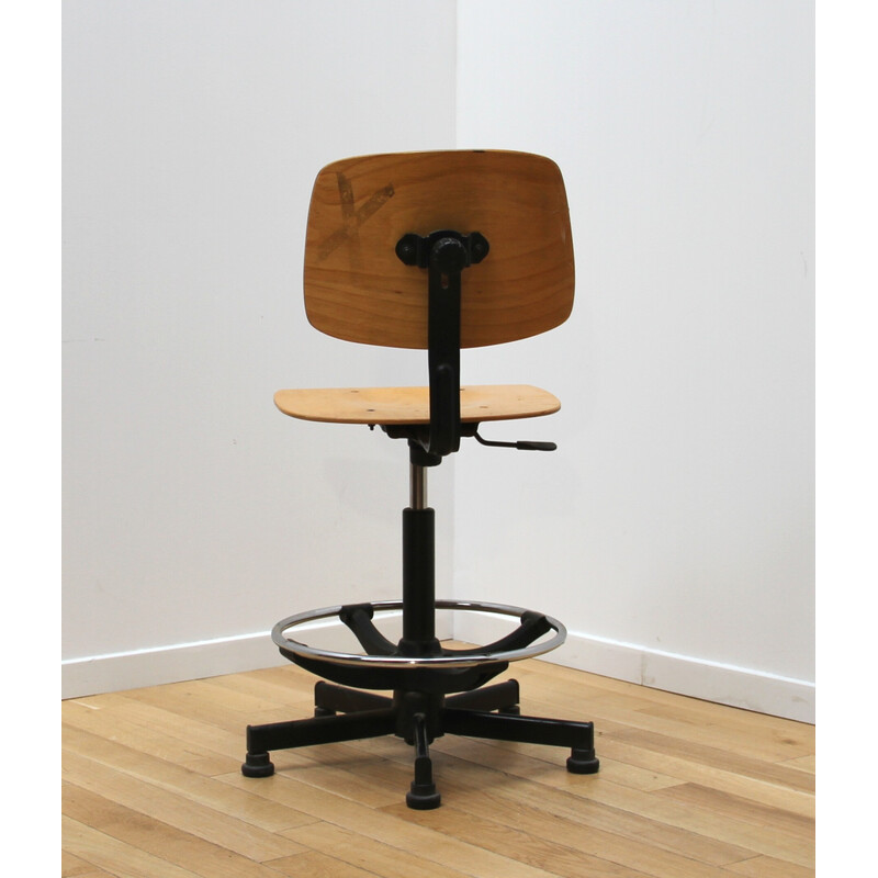 Cadeira de laboratório vintage em metal e madeira clara