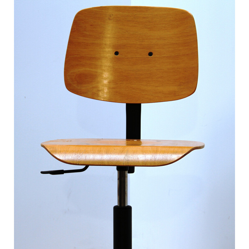 Cadeira de laboratório vintage em metal e madeira clara