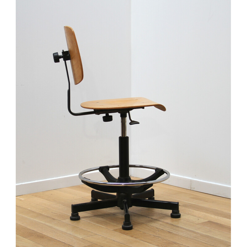 Vintage laboratory chair in metal and light wood