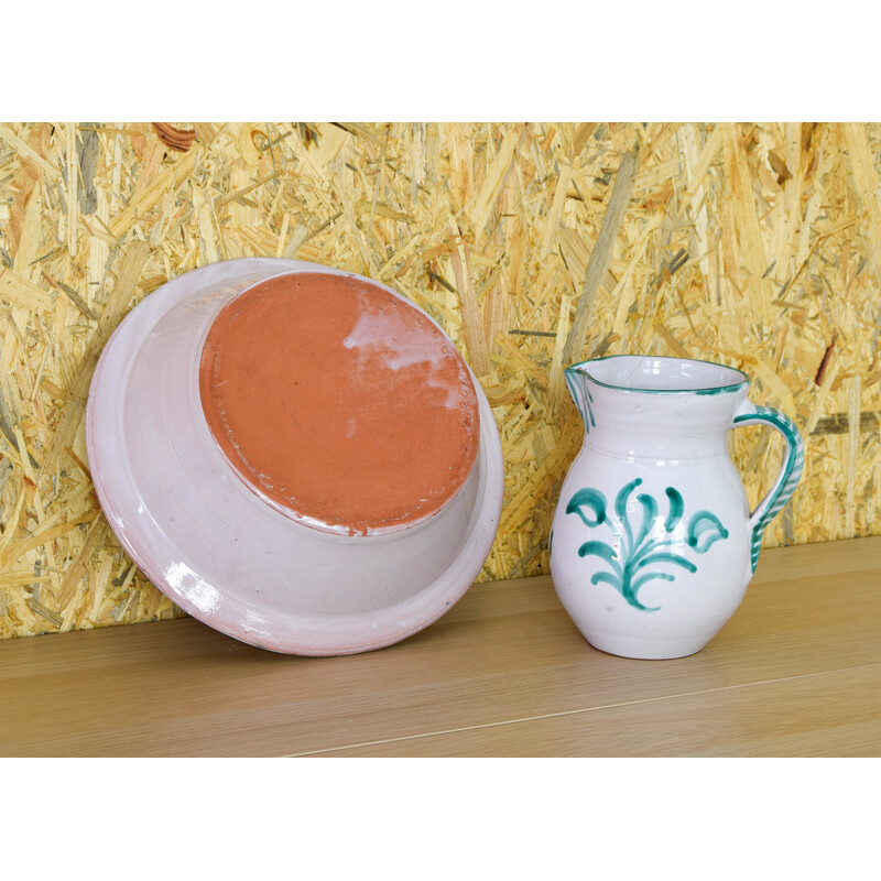 Vintage Fajalauza ceramic pitcher and bowl, Spain 1960