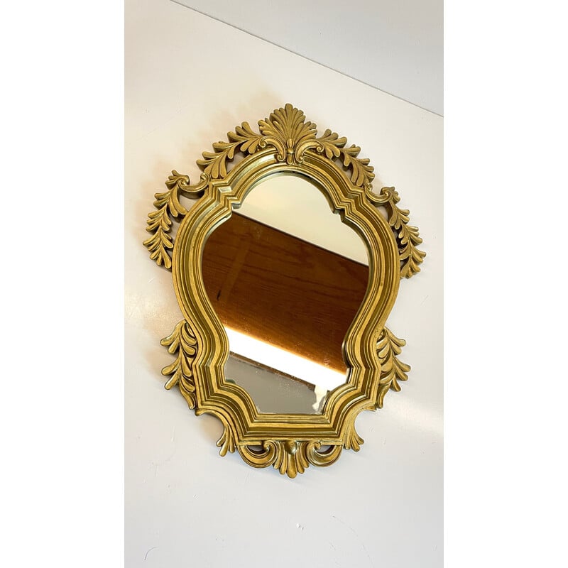 Vintage mirror in resin and golden patina, 1970
